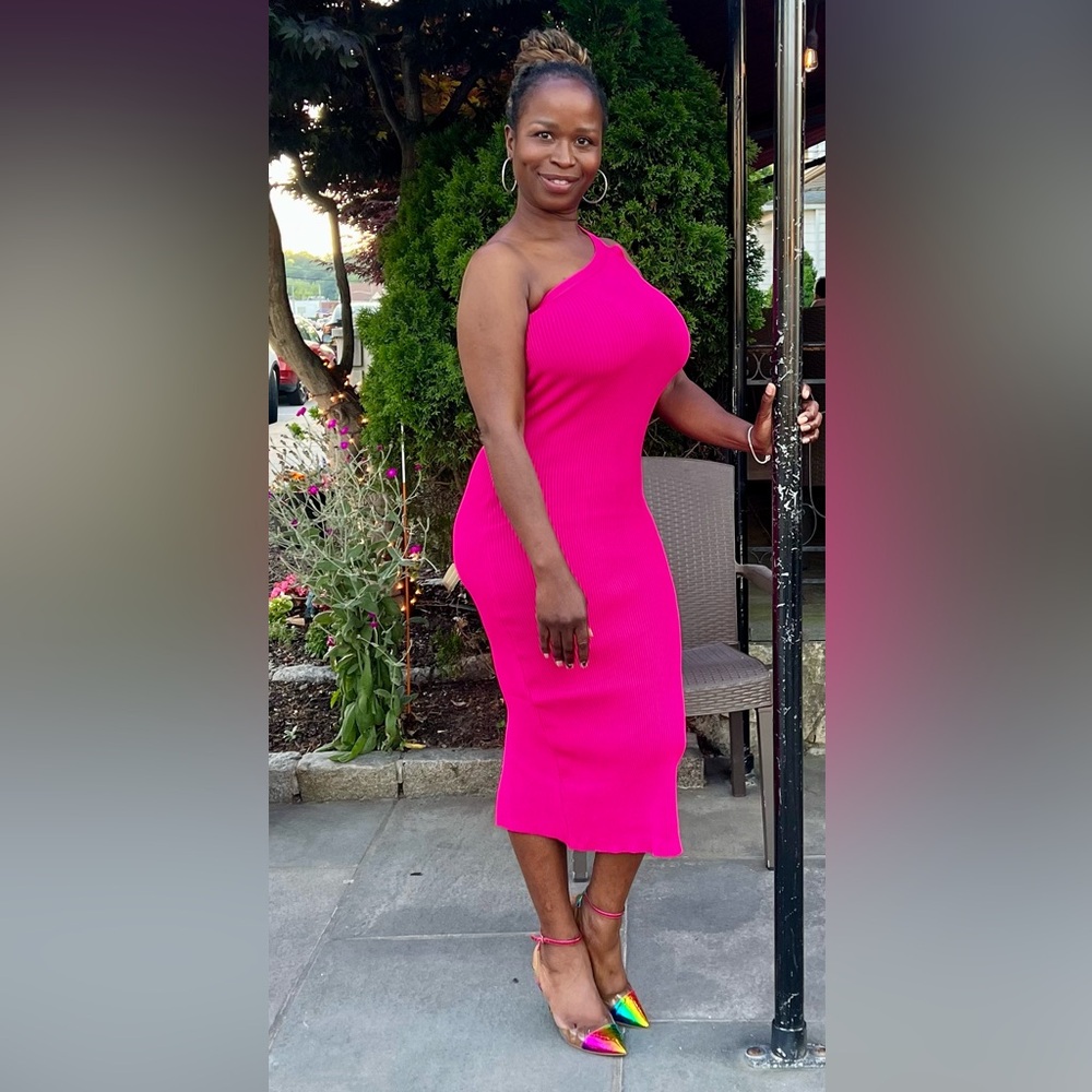 Fuchsia Asymmetrical Knit Dress
